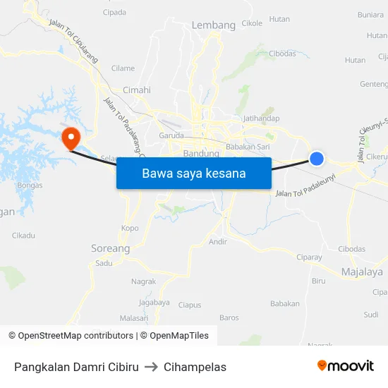 Pangkalan Damri Cibiru to Cihampelas map