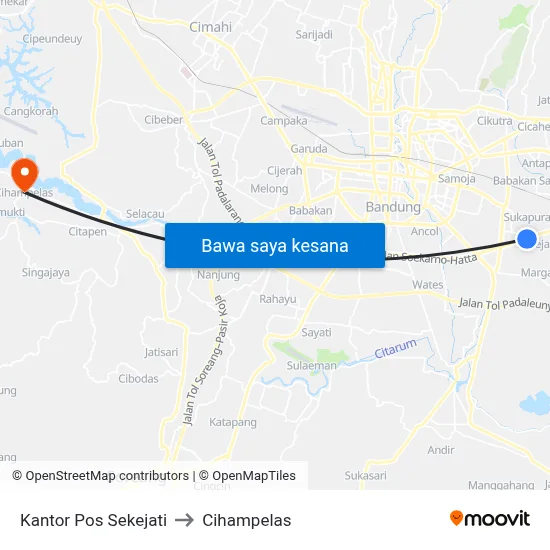 Kantor Pos Sekejati to Cihampelas map