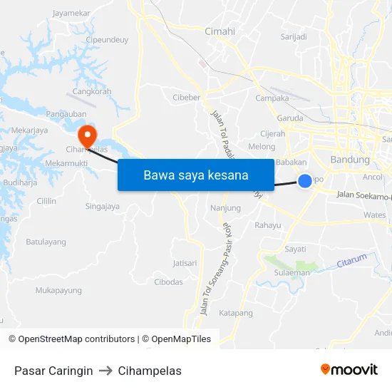 Pasar Caringin to Cihampelas map