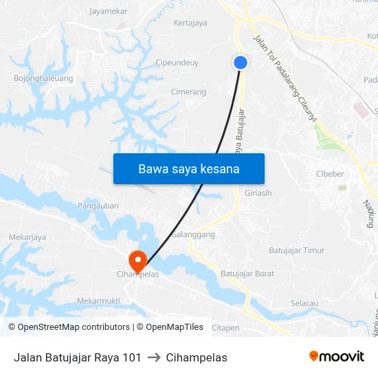 Jalan Batujajar Raya 101 to Cihampelas map