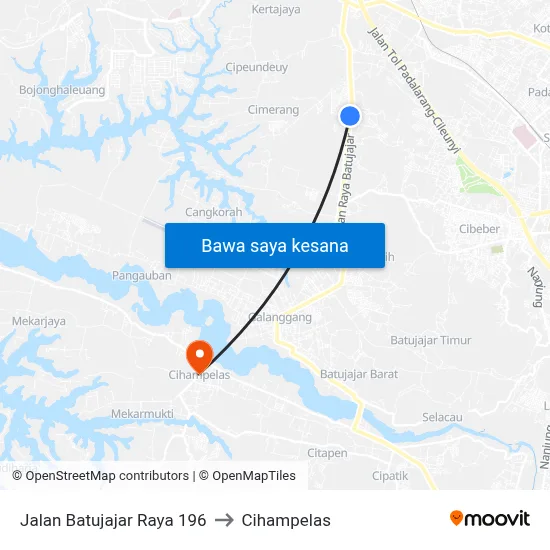 Jalan Batujajar Raya 196 to Cihampelas map
