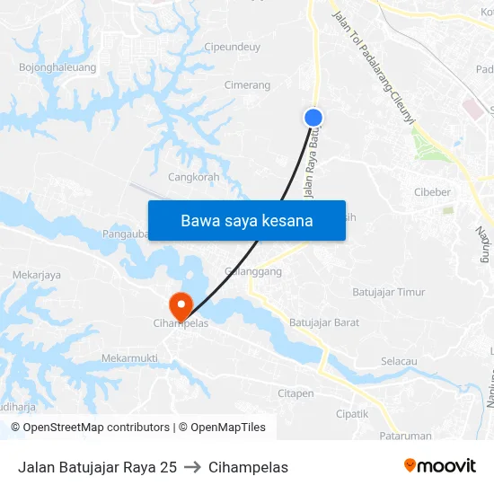 Jalan Batujajar Raya 25 to Cihampelas map