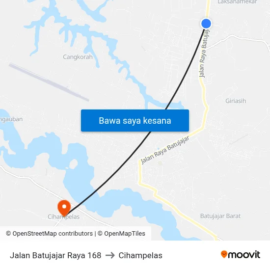 Jalan Batujajar Raya 168 to Cihampelas map