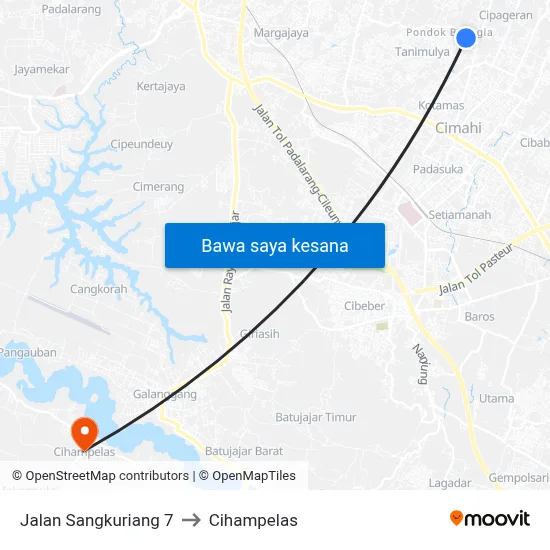 Jalan Sangkuriang 7 to Cihampelas map