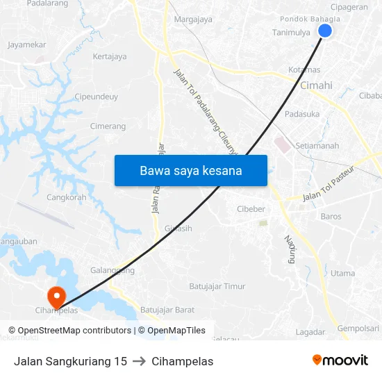 Jalan Sangkuriang 15 to Cihampelas map