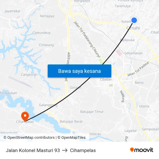 Jalan Kolonel Masturi 93 to Cihampelas map