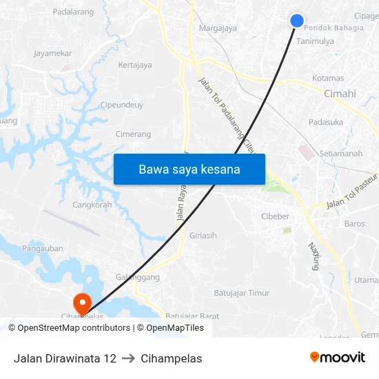Jalan Dirawinata 12 to Cihampelas map
