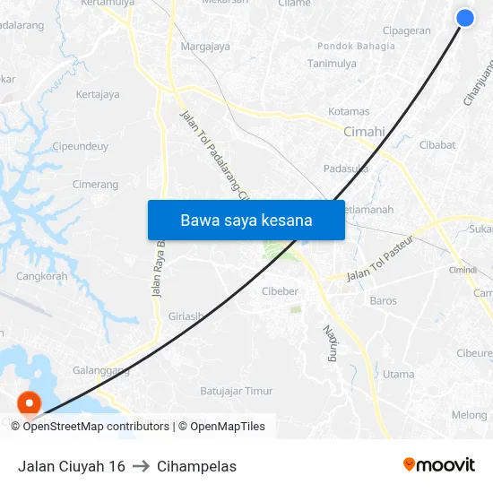 Jalan Ciuyah 16 to Cihampelas map