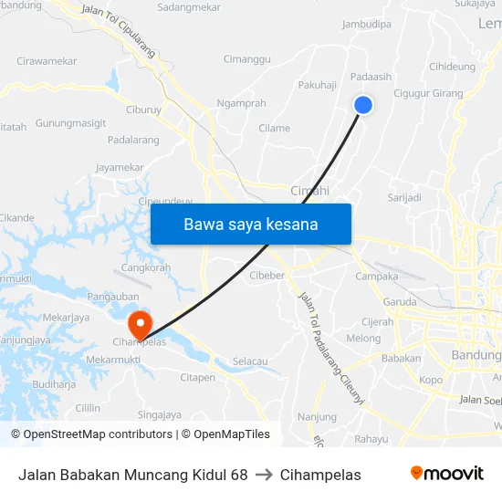 Jalan Babakan Muncang Kidul 68 to Cihampelas map