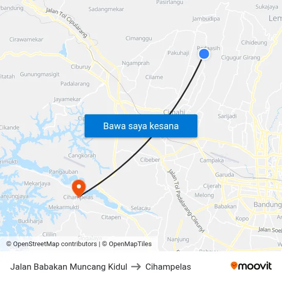 Jalan Babakan Muncang Kidul to Cihampelas map
