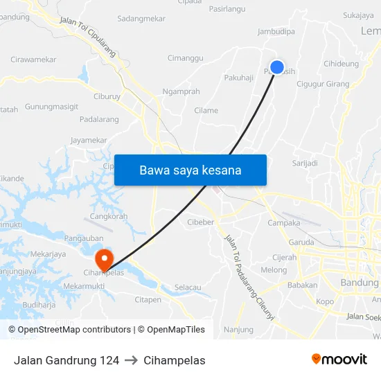 Jalan Gandrung 124 to Cihampelas map