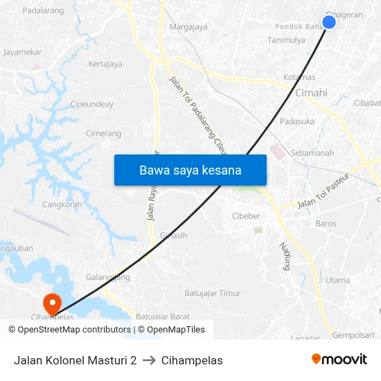 Jalan Kolonel Masturi 2 to Cihampelas map