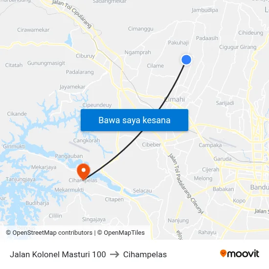 Jalan Kolonel Masturi 100 to Cihampelas map