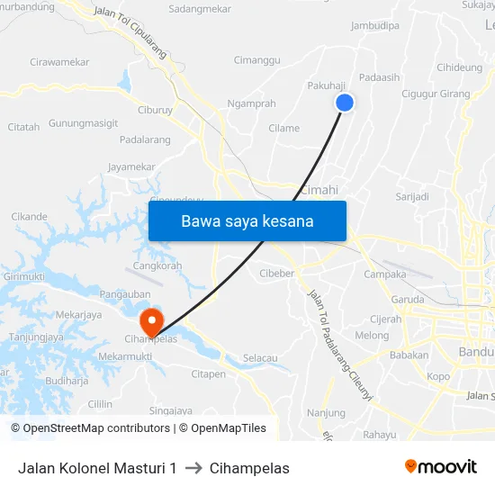 Jalan Kolonel Masturi 1 to Cihampelas map