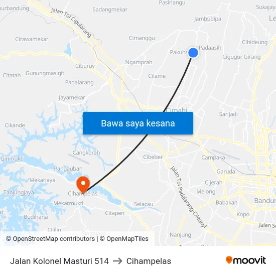 Jalan Kolonel Masturi 514 to Cihampelas map