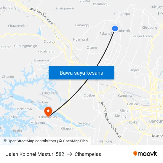 Jalan Kolonel Masturi 582 to Cihampelas map
