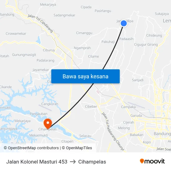 Jalan Kolonel Masturi 453 to Cihampelas map