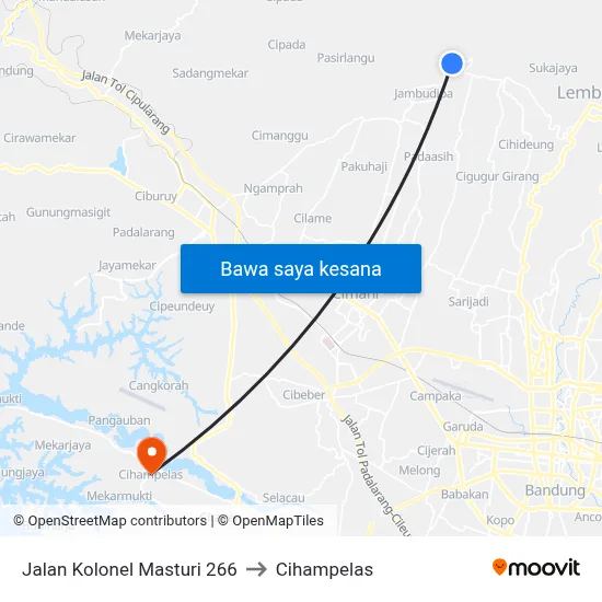 Jalan Kolonel Masturi 266 to Cihampelas map