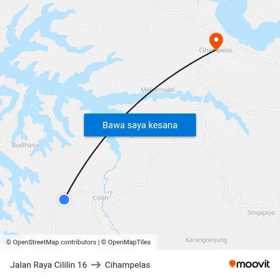 Jalan Raya Cililin 16 to Cihampelas map