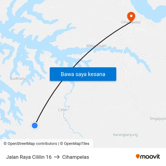 Jalan Raya Cililin 16 to Cihampelas map