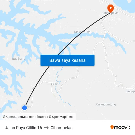 Jalan Raya Cililin 16 to Cihampelas map