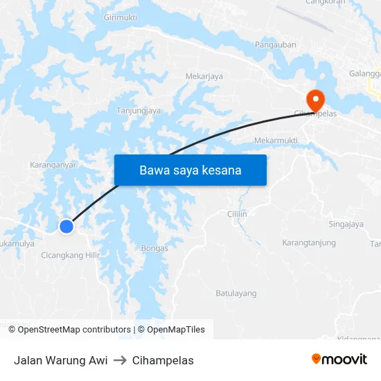 Jalan Warung Awi to Cihampelas map