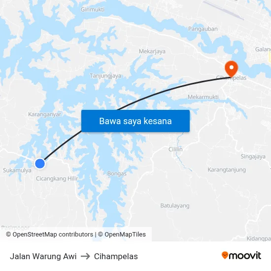 Jalan Warung Awi to Cihampelas map