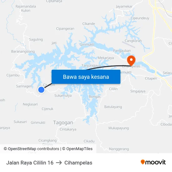 Jalan Raya Cililin 16 to Cihampelas map