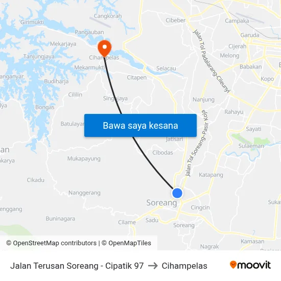 Jalan Terusan Soreang - Cipatik 97 to Cihampelas map