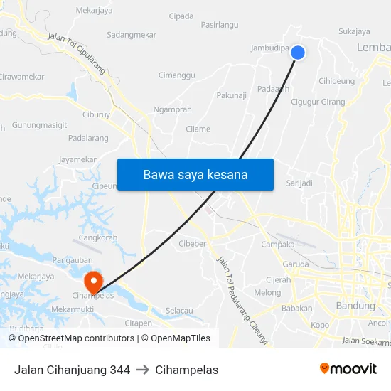 Jalan Cihanjuang 344 to Cihampelas map