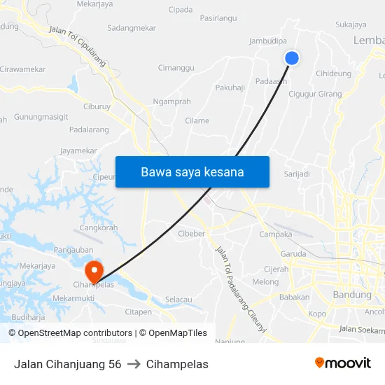 Jalan Cihanjuang 56 to Cihampelas map
