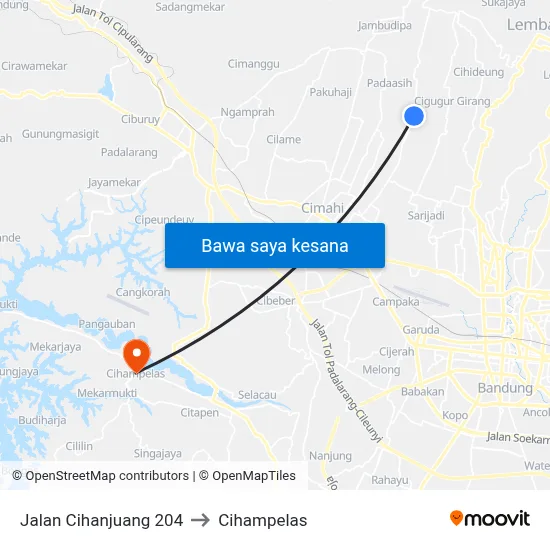 Jalan Cihanjuang 204 to Cihampelas map