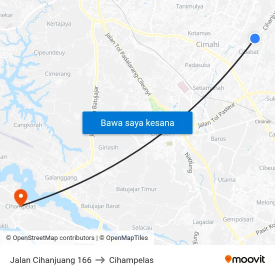 Jalan Cihanjuang 166 to Cihampelas map