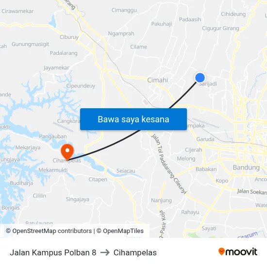 Jalan Kampus Polban 8 to Cihampelas map