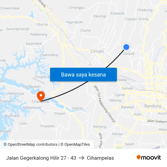 Jalan Gegerkalong Hilir 27 - 43 to Cihampelas map