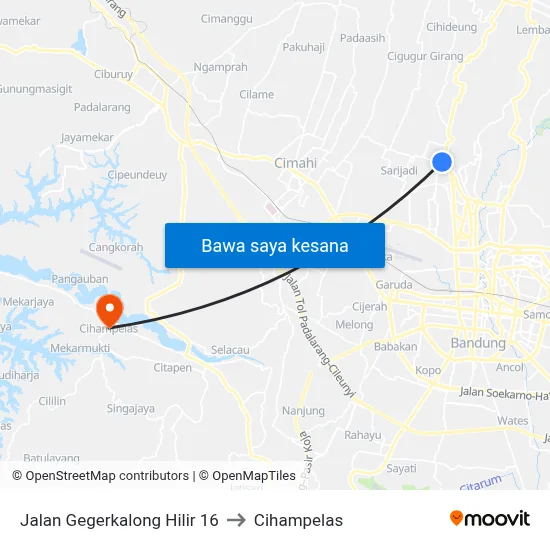 Jalan Gegerkalong Hilir 16 to Cihampelas map
