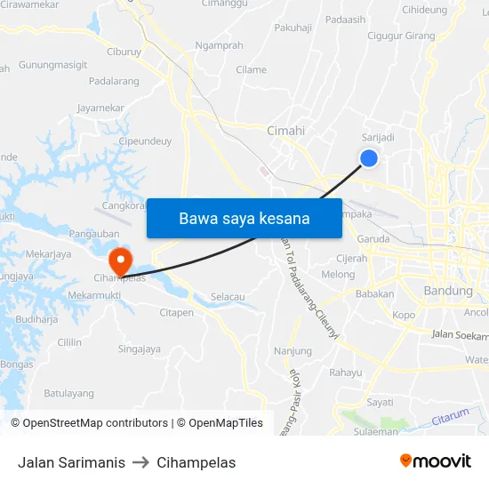Jalan Sarimanis to Cihampelas map