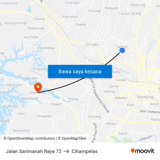 Jalan Sarimanah Raya 72 to Cihampelas map