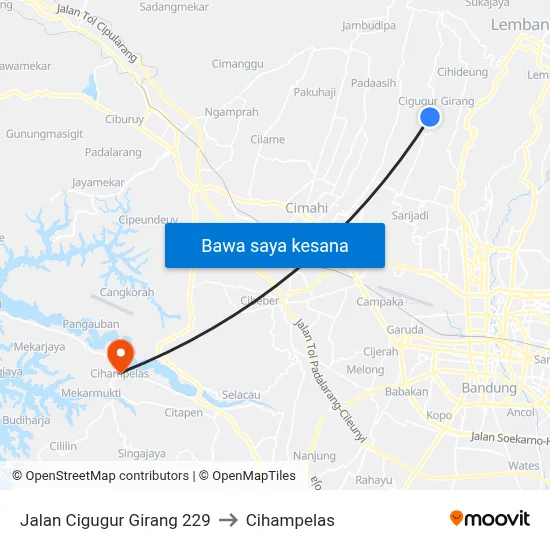 Jalan Cigugur Girang 229 to Cihampelas map