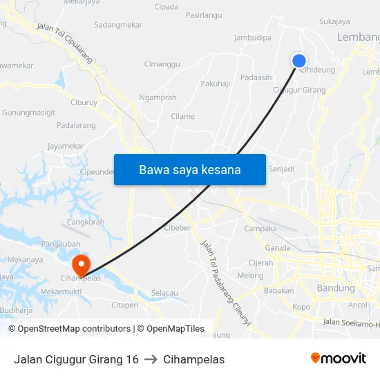 Jalan Cigugur Girang 16 to Cihampelas map