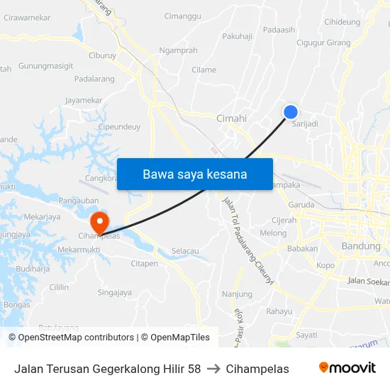 Jalan Terusan Gegerkalong Hilir 58 to Cihampelas map