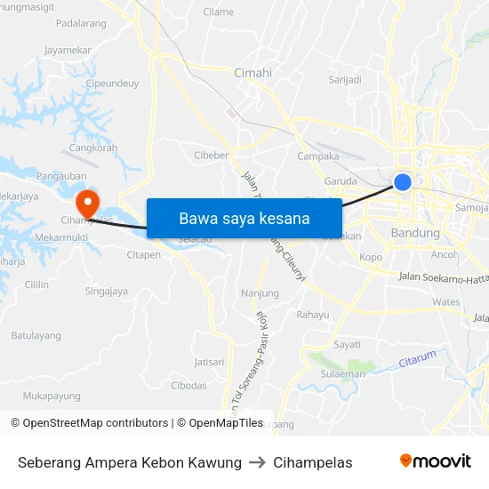 Seberang Ampera Kebon Kawung to Cihampelas map