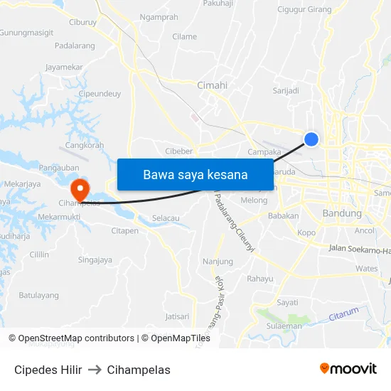 Cipedes Hilir to Cihampelas map