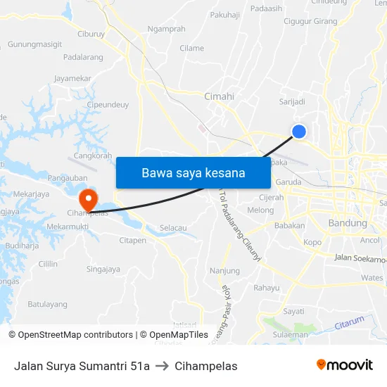 Jalan Surya Sumantri 51a to Cihampelas map