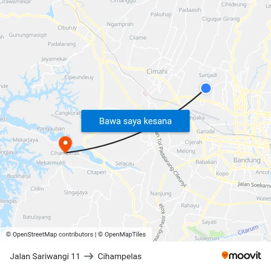Jalan Sariwangi 11 to Cihampelas map