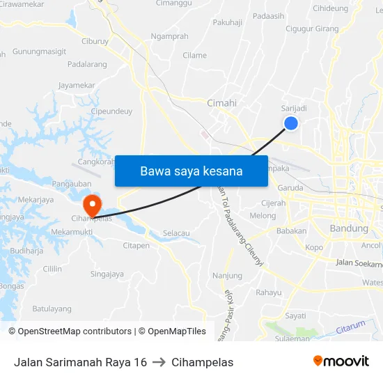 Jalan Sarimanah Raya 16 to Cihampelas map
