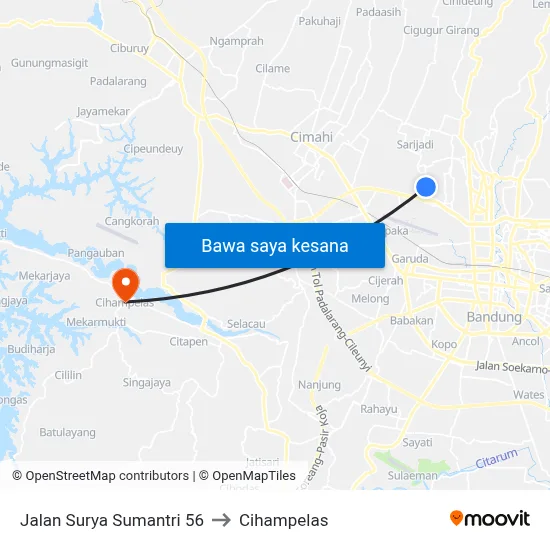 Jalan Surya Sumantri 56 to Cihampelas map