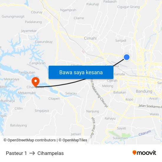 Pasteur 1 to Cihampelas map