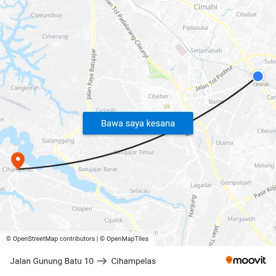 Jalan Gunung Batu 10 to Cihampelas map