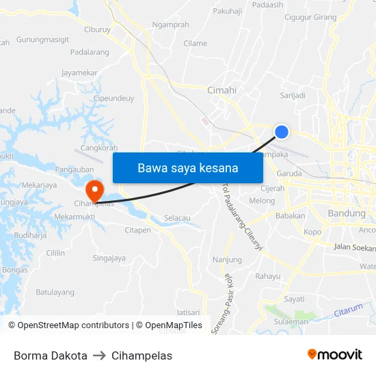 Borma Dakota to Cihampelas map